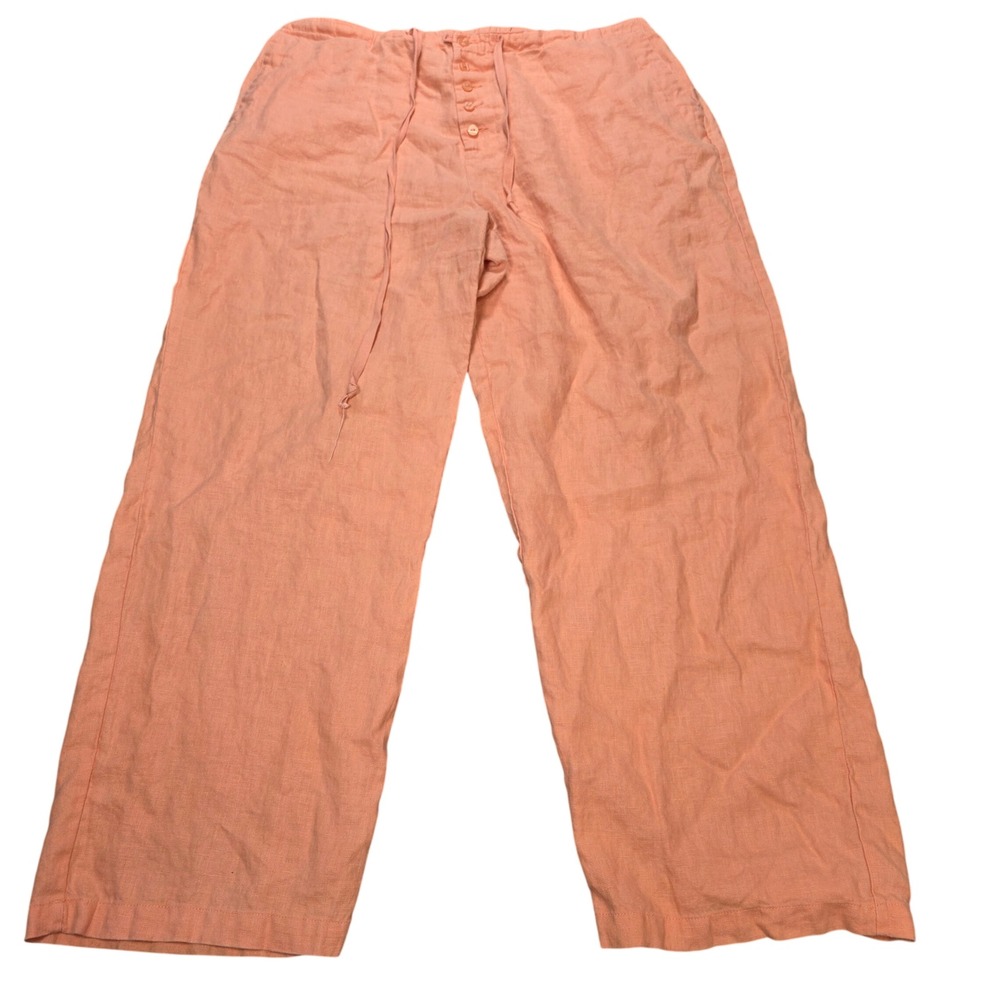 Chadwick's 100% Linen Pants Women's Size 18W Coral Peach Wide Leg Drawstring